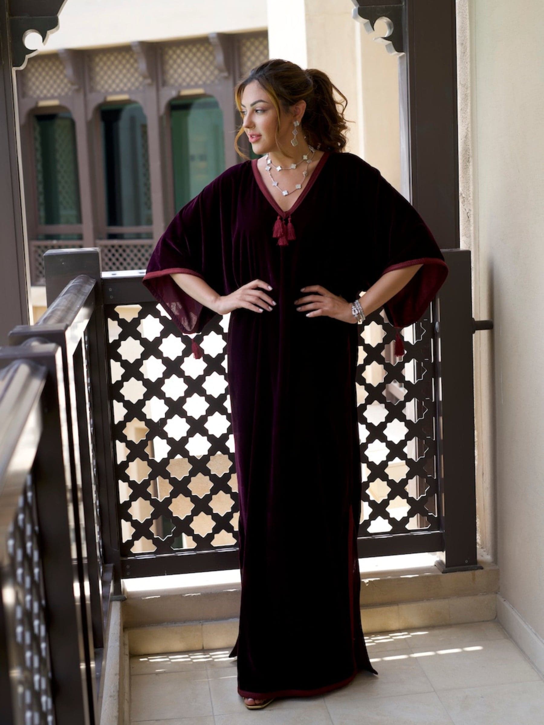 Qamar Red Velvet Kaftan