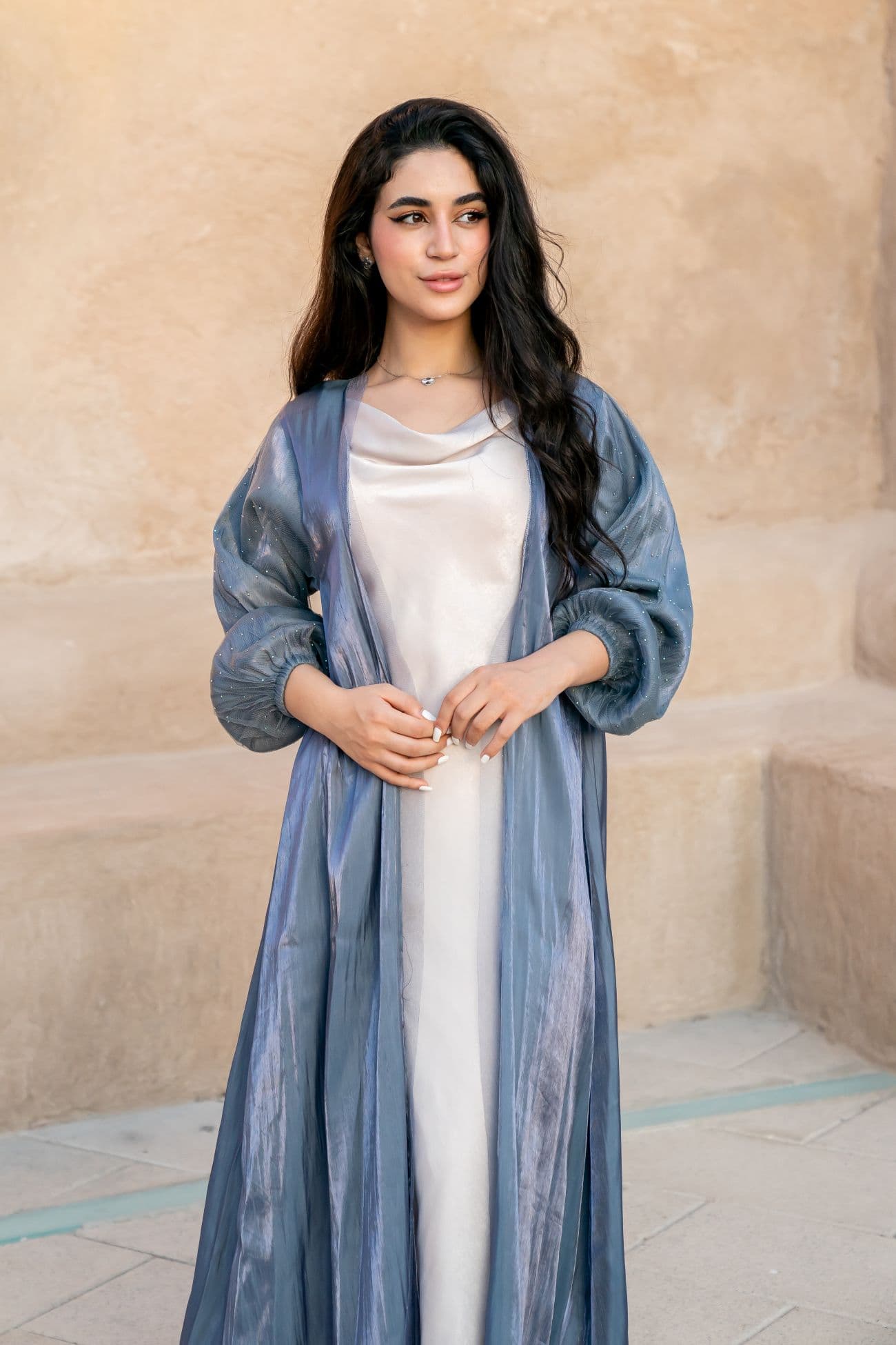 Abaya with stone embellished sleeves