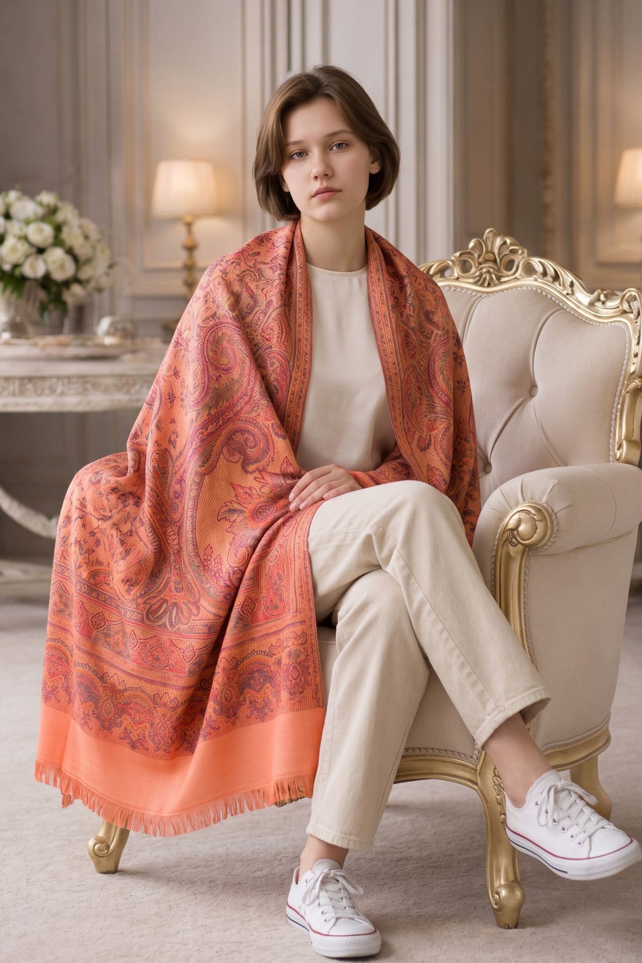 Pashmina - Handwoven Cotton Wool Shawl — Pastel pink 2