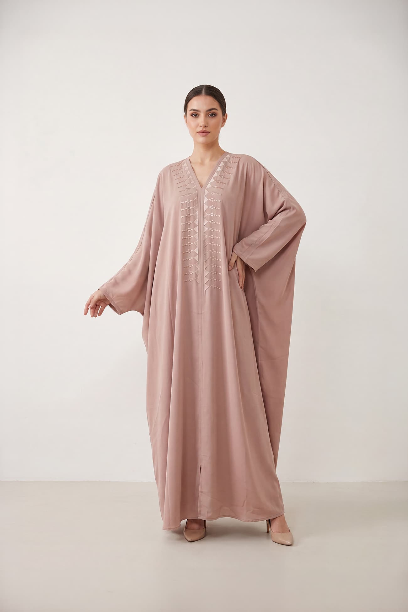 Blush Batwing Embroidered Abaya