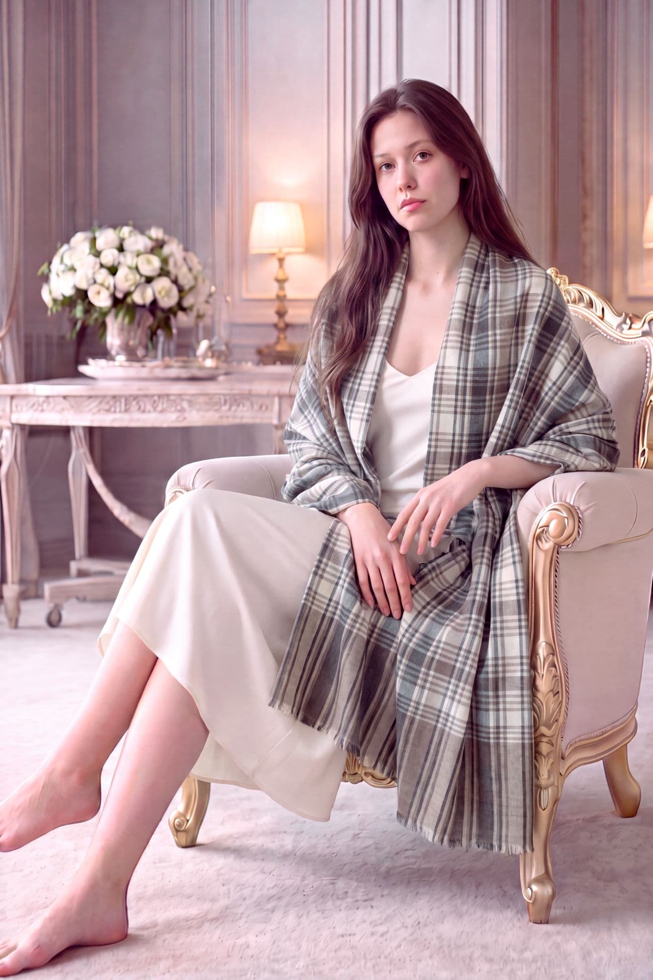 وشاح باشمينا منسوج يدويًا — Brown