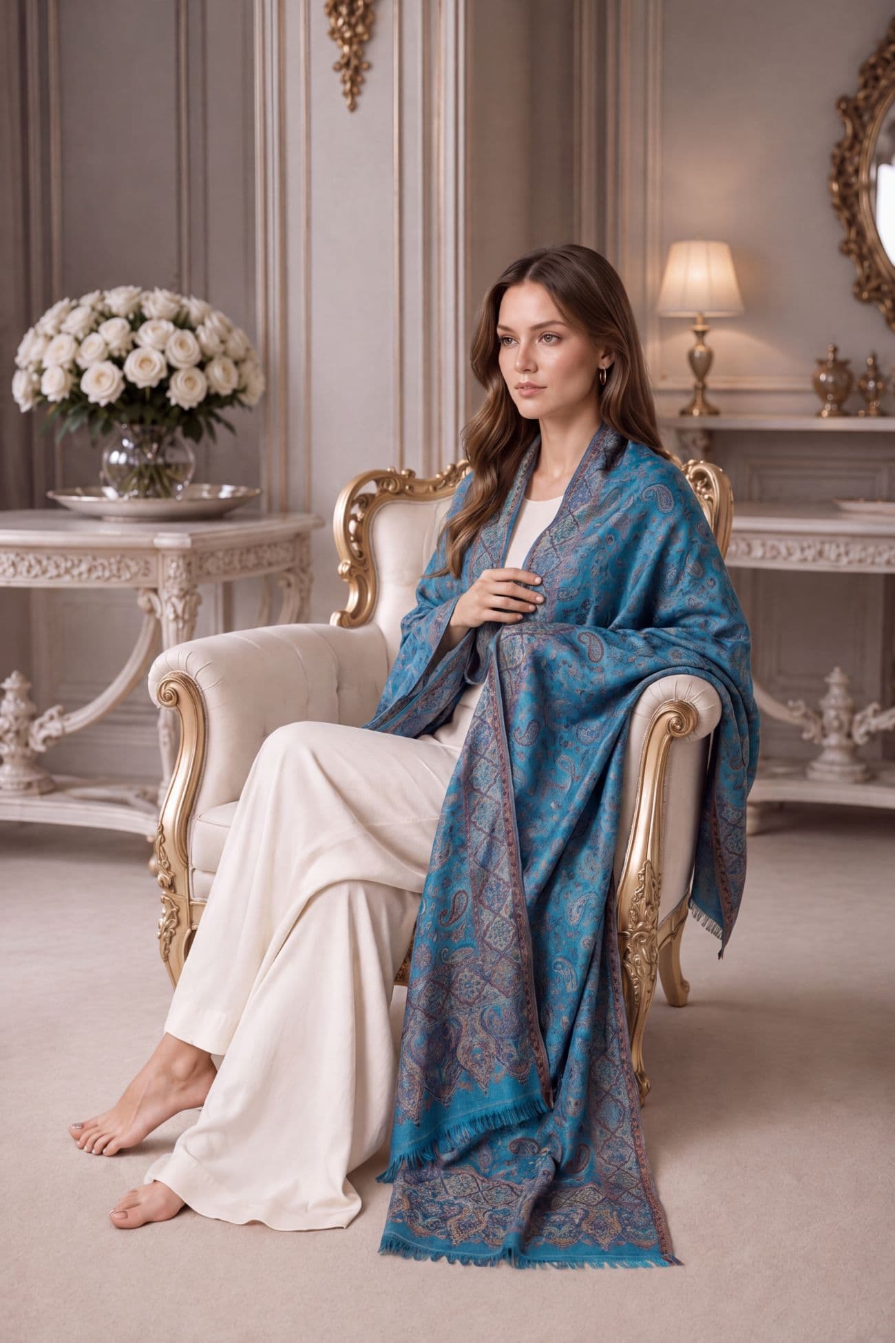 شال من مزيج حرير التوت الخالص والقطن — Azure Blue