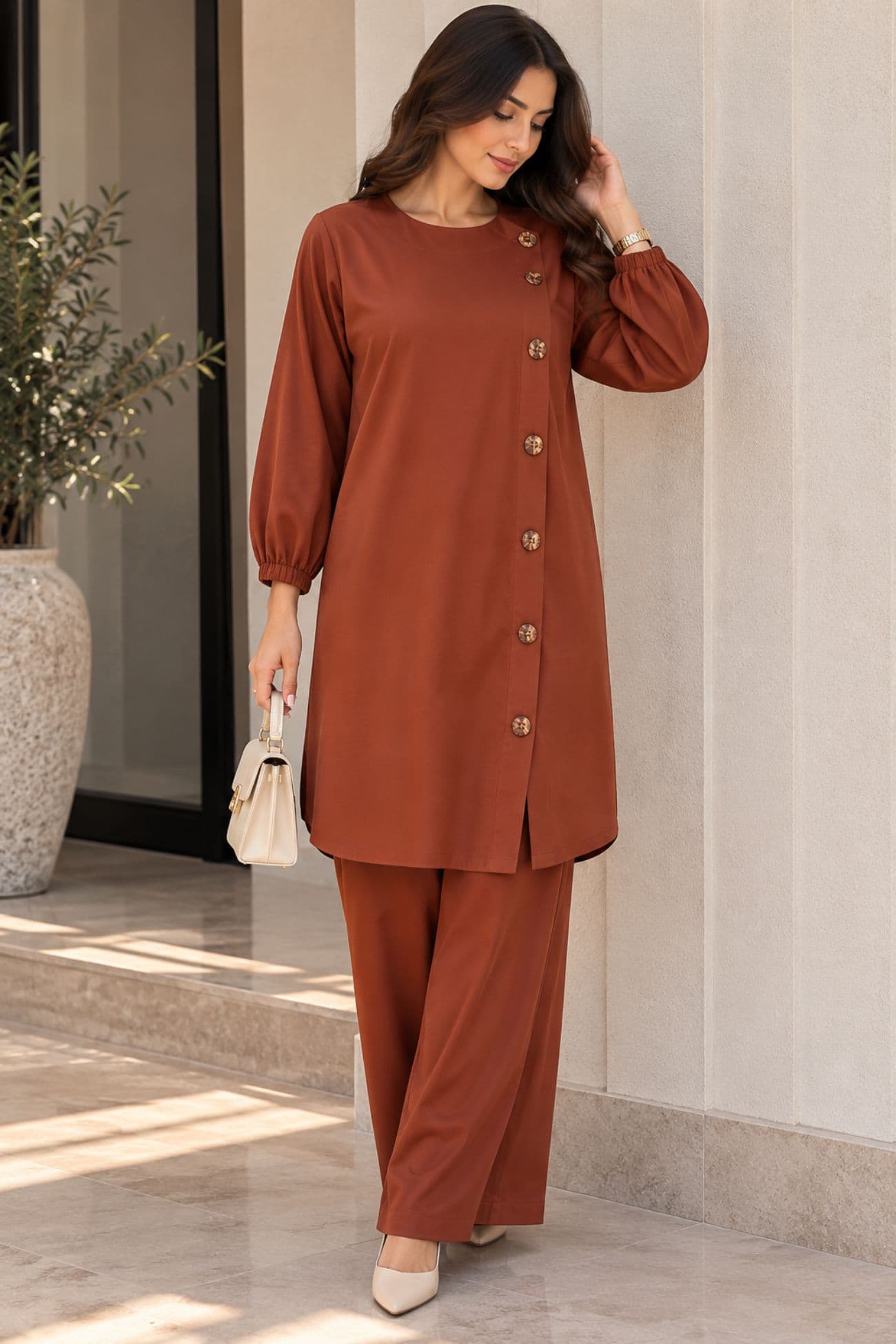 Libas Lab- Rust Brown Button-Down Co-Ord Set