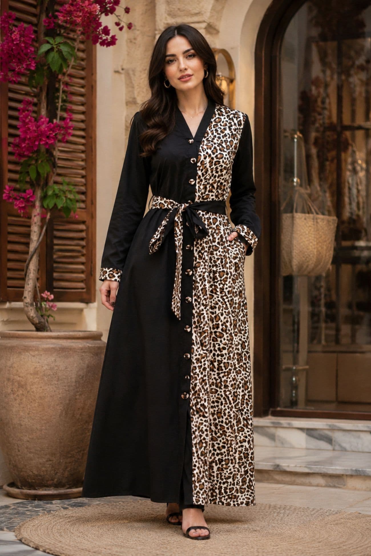 Libas lab - Safari Panel Maxi Dress – Black & Leopard Print