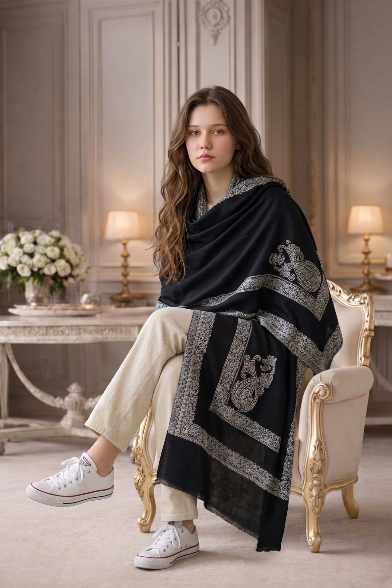 Handwoven Hashidar Shawl — Black