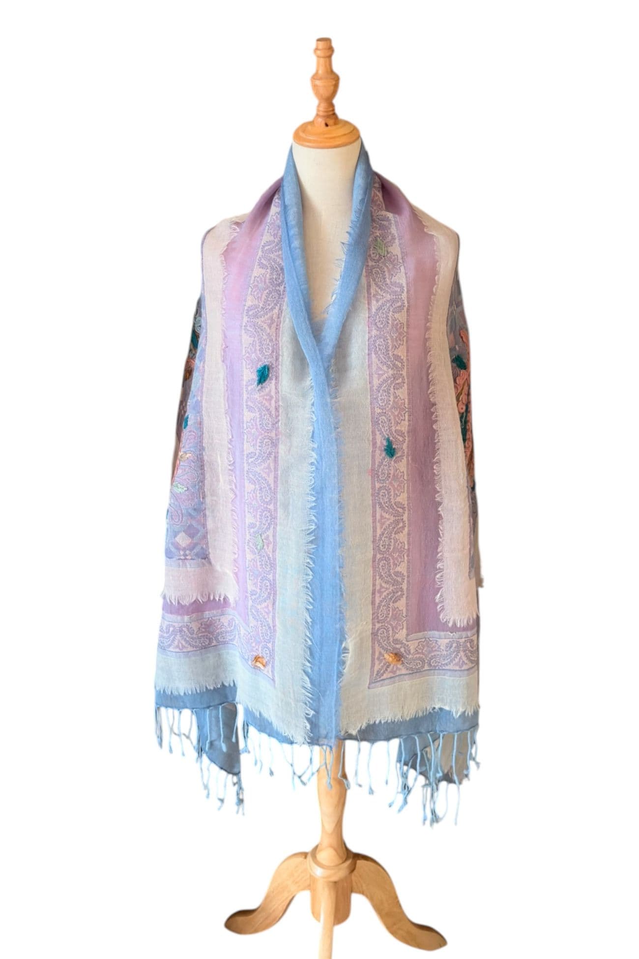Boil Wool Embroidered Shawl — Purple