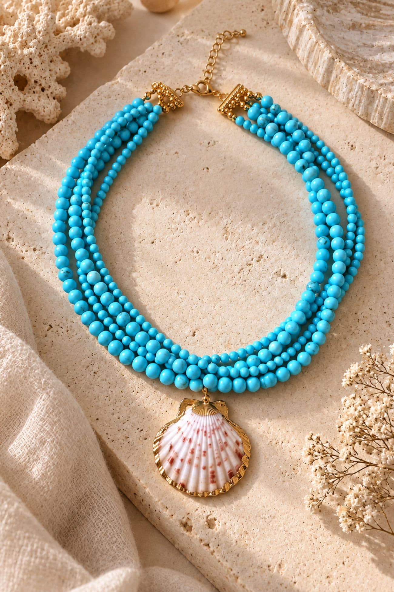 Blue Turquoise Multi-Layer Shell Pendant Necklace