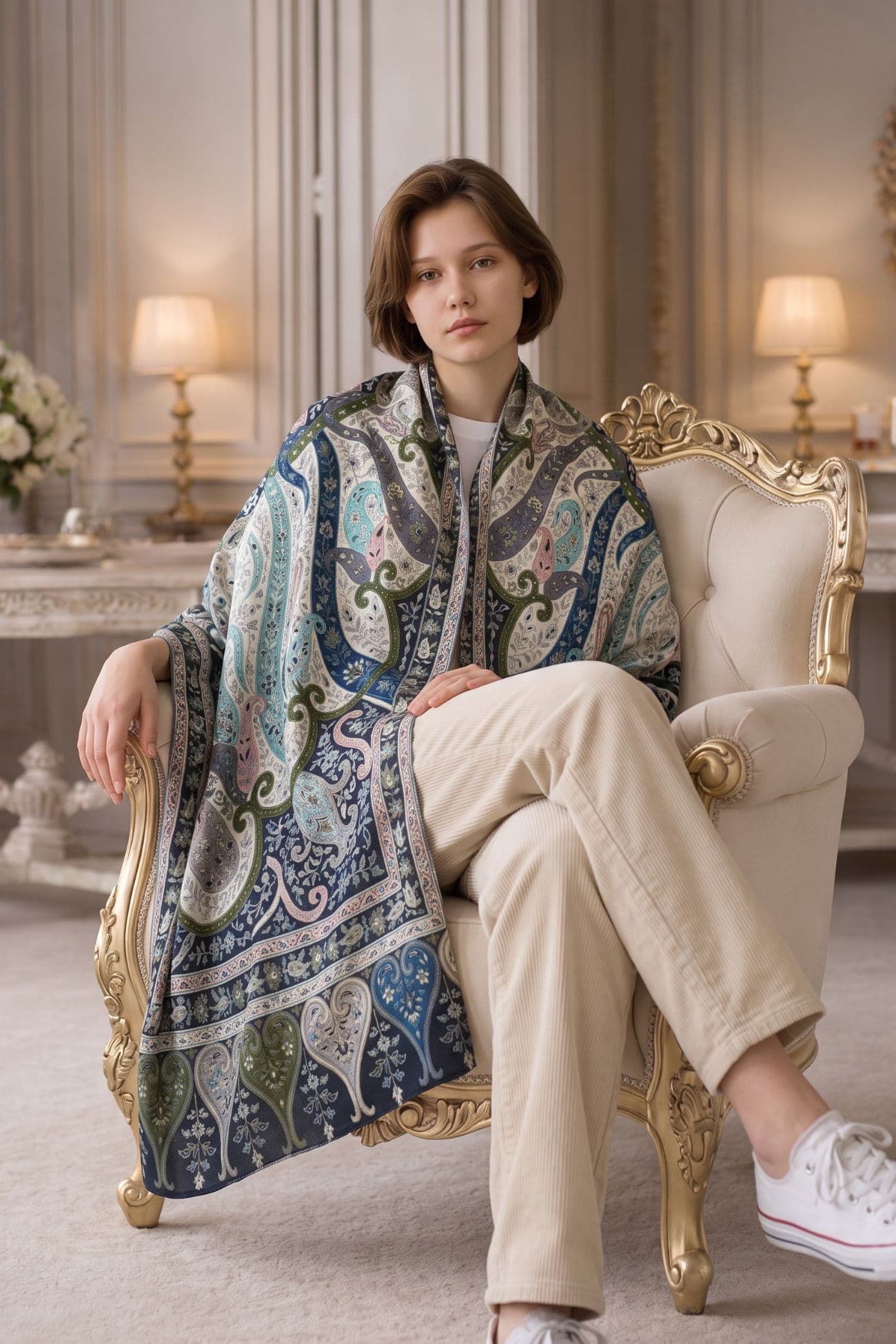 شال كالامكاري منسوج يدويًا — Black