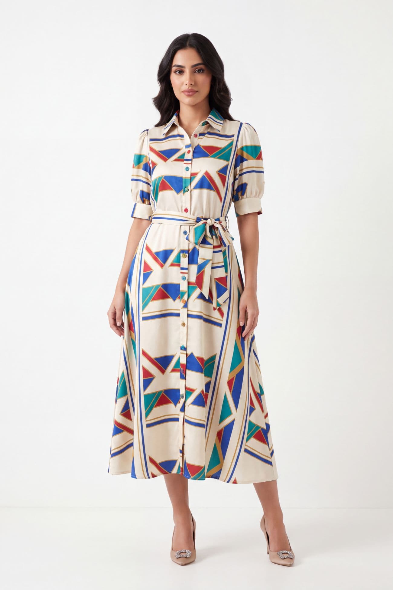 Short Sleeve Multicolor Silk Dress — MultiColor 2