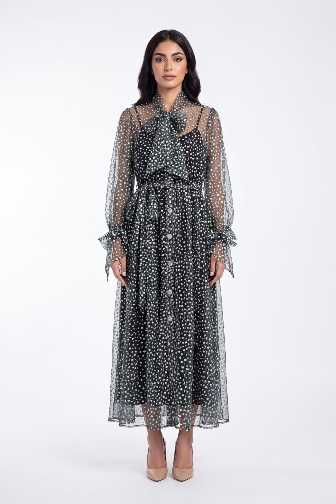 Shiny Long Sleeve Green Dress — Green 2