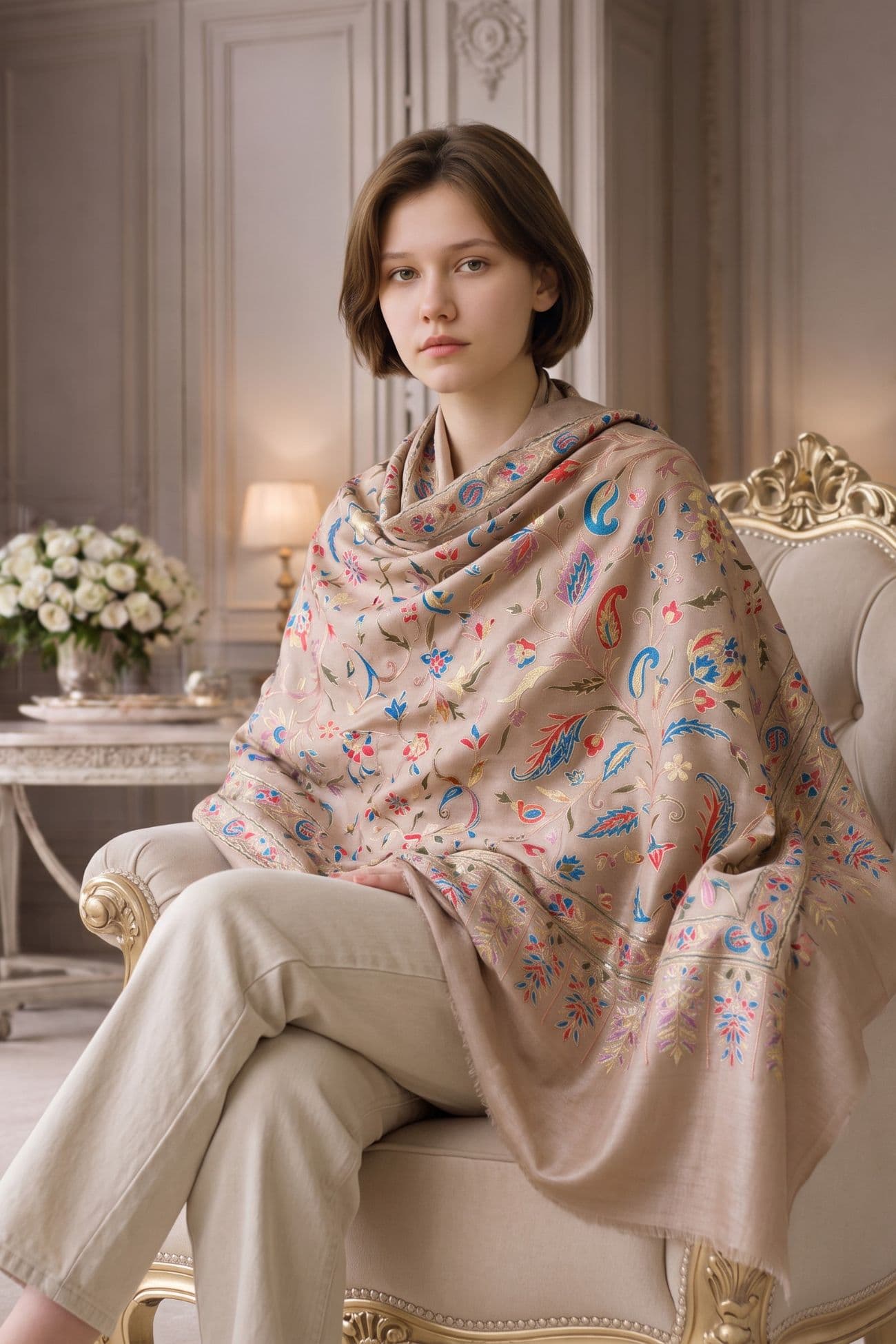 Nalki Jamawar Shawl — Cream 1